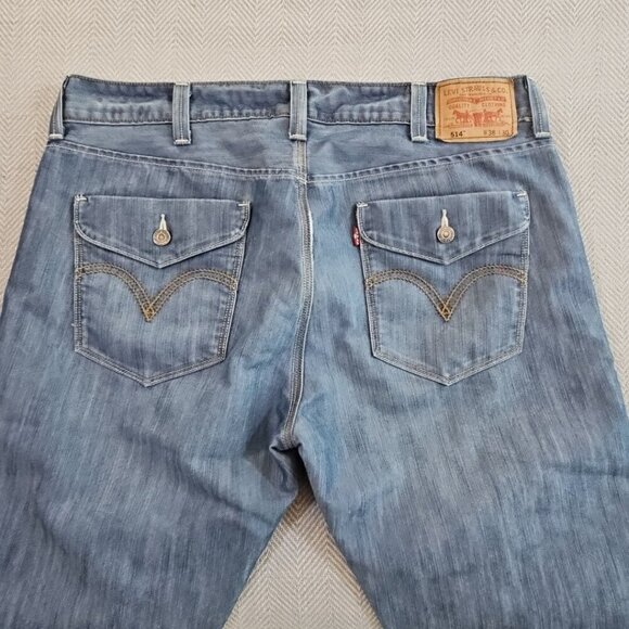 Levis 514 Jeans Men 38x30 Silver Blue Slim Straight Flap Pocket Denim Pants VTG - Picture 11 of 16